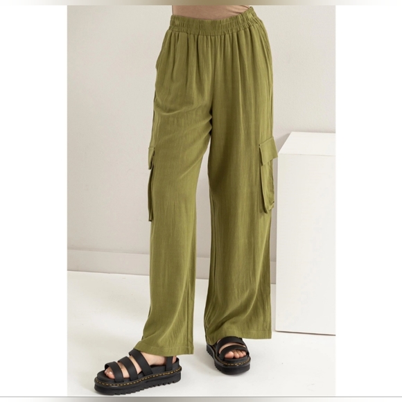 #48 🛑S,L BOHO CHIC TRENDY Wide Leg Linen Cargo Pants - Picture 13 of 16